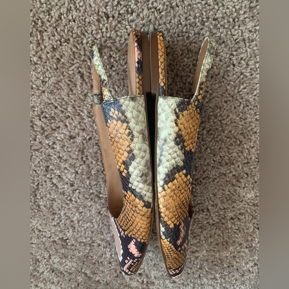 Womens Black Snakeskin-Print Slingback Flats - Picture 9 of 13